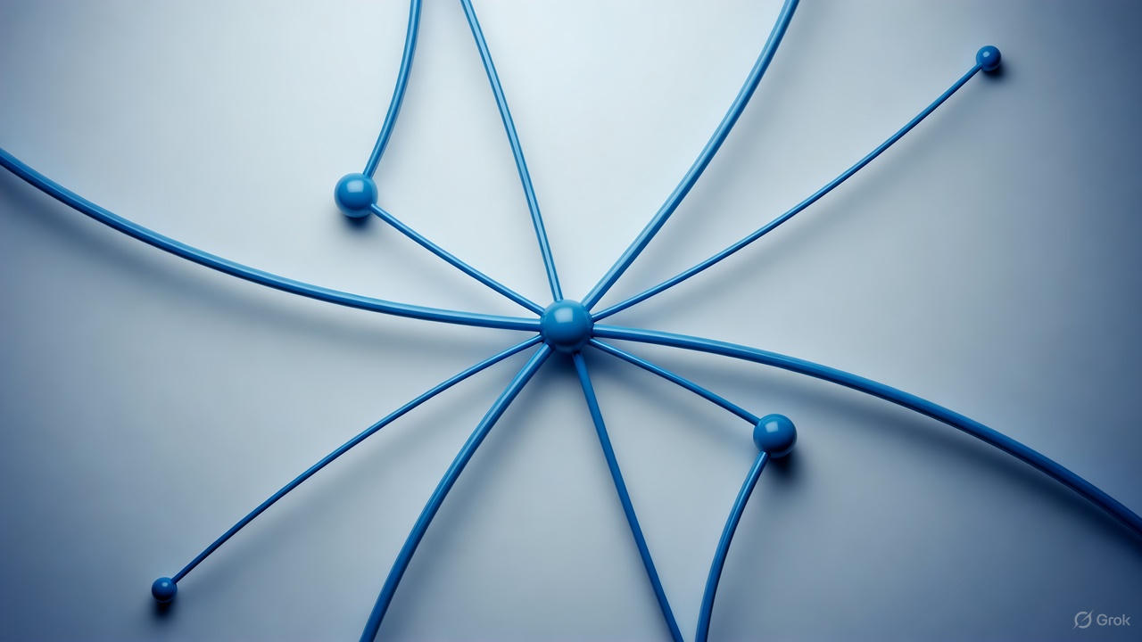 Abstract AI neural network connecting data points in professional blue tones